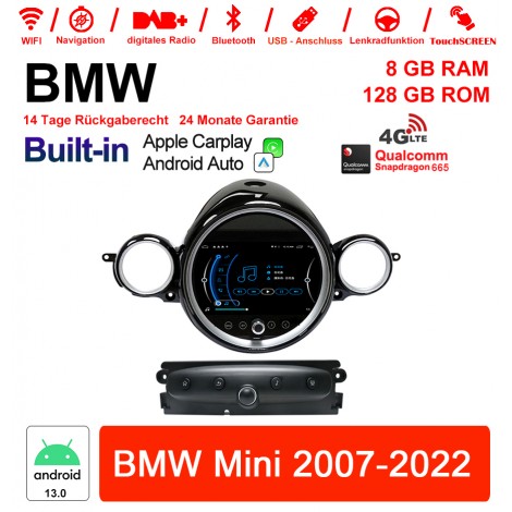 9 zoll Qualcomm Snapdragon 665 8 Core Android 13.0 4G LTE Autoradio / Multimedia 8GB RAM 128GB ROM USB WiFi Navi Carplay Für BMW Mini Cooper(2007-2022)