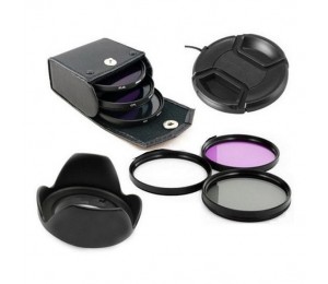 58mm UV+CPL+FLD Filter+Petal Flower Lens Hood+Center-Pinch lens cap