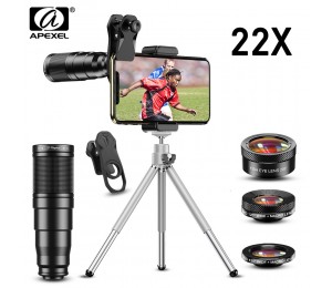 APEXEL Neue 4in1 22X Teleskop zoom Objektiv Makro Breite Fisheye-objektiv HD Telefon Kamera Objektiv Kit Mit Fernbedienung Stativ für iPhone Samsung