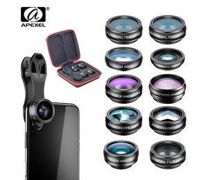 APEXEL 10 in 1 Telefon kamera Objektiv Kit Fisheye Weitwinkel makro Objektiv CPL Filter Kaleidoskop und 2X teleskop Objektiv für smartphone