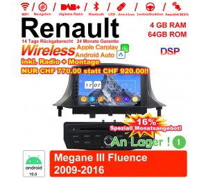 7 Zoll Android 10.0 Autoradio / Multimedia 4GB RAM 64GB ROM Für RENAULT Megane III Fluence 2009-2016 Mit WiFi NAVI Bluetooth USB Built-in CarPlay