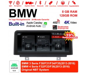 10.25 Zoll Qualcomm Snapdragon 665 8 Core Android 12.0 4G LTE Autoradio / Multimedia 8GB RAM 128GB ROM USB WiFi Carplay Für BMW 3 Series /4 Series NBT