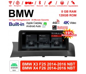 10.25 Zoll Qualcomm Snapdragon 665 8 Core Android 12.0 4G LTE Autoradio / Multimedia USB WiFi Navi Carplay Für BMW X3/X4 F25/26 (2014-2016) NBT