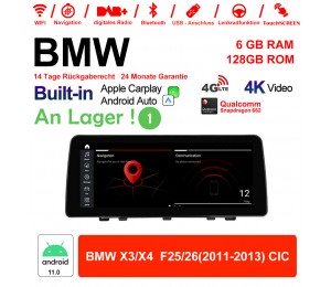 12.3 Zoll Qualcomm Snapdragon 662 8 Core Android 11.0 4G LTE Autoradio / Multimedia USB Carplay Für BMW X3/X4 F25/26 (2011-2013) CIC Mit WiFi