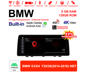 12.3 Zoll Qualcomm Snapdragon 662 8 Core Android 13.0 4G LTE Autoradio / Multimedia USB Carplay Für BMW X3/X4 F25/26 (2014-2016) NBT Mit WiFi