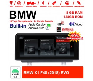 10.25 Zoll Qualcomm Snapdragon 665 8 Core Android 12.0 4G LTE Autoradio / Multimedia USB WiFi Navi Carplay Für BMW X1 F48 (2018) EVO 