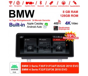 10.25 Zoll Qualcomm Snapdragon 665 8 Core Android 13.0 4G LTE Autoradio / Multimedia USB WiFi Navi Carplay Für BMW 3/4 Series (2018) EVO
