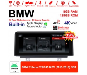 8.8 Zoll Qualcomm Snapdragon 665 8 Core Android 12.0 4G LTE Autoradio / Multimedia 8GB RAM 128GB ROM USB WiFi Carplay Für BMW 2 Series F22/F45 MPV NBT