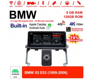 10.25 Zoll Qualcomm Snapdragon 665 8 Core Android 12.0 4G LTE Autoradio / Multimedia 8GB RAM 128GB ROM USB WiFi Navi Carplay Für BMW X5  E53 1999-2006