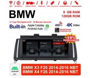 10.25 Zoll Qualcomm Snapdragon 665 8 Core Android 12.0 4G LTE Autoradio / Multimedia USB WiFi Navi Carplay Für BMW X3/X4 F25/26(2014-2016)NBT