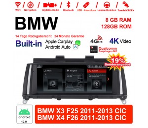 18.8 Zoll Qualcomm Snapdragon 665 8 Core Android 12.0 4G LTE Autoradio / Multimedia USB WiFi Navi Carplay Für BMW X3/X4 F25/26(2011-2013) CIC