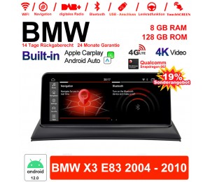 10.25 Zoll Qualcomm Snapdragon 662 8 Core Android 12.0 4G LTE Autoradio / Multimedia USB WiFi Navi Carplay Für BMW X3 E83 (2004-2010)