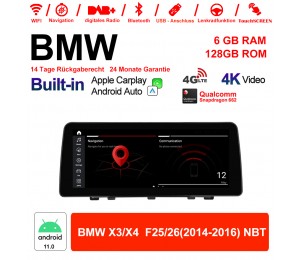 12.3 Zoll Qualcomm Snapdragon 662 8 Core Android 11.0 4G LTE Autoradio / Multimedia USB Carplay Für BMW X3/X4 F25/26 (2014-2016) NBT Mit WiFi