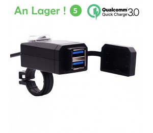 Motorrad QC3.0 USB Ladegerät Wasserdicht Dual USB Moto Schnellladung 12-24V Für Motocicleta 22mm Lenker