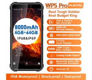 OUKITEL WP5 Pro IP68 Wasserdichtes Smartphone 4 GB RAM + 64 GB ROM 8000 mAh Android 10 13MP Dreifachkamera 5,5 Zoll Mobiltelefon