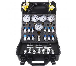 Hydraulik Messkoffer φ68 mm 5 Manometer, 1,6 m Prüfschlauch Hydraulik Messgerät Edelstahl Manometer Testmessgerät Set