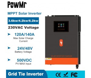 PowMr 6.2 KW/4.2 KW/3.6 KW Hybrid Solar Inverter Auf Grid Reine Sinus Welle Inverter 24V 48V 230V PV Eingang Max 500vdc MPPT 120A Ladegerät