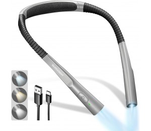 LED Hals Leselampe, Buchlampe zum Lesen im Bett, 30-Mmin Timer, 3 Farben & 3 Helligkeiten Einstellbar, Wiederaufladbar & Langlebig