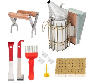Imkerei-Werkzeugset, 10 Bienenstock-Raucher, 54 Räucherpellets, J-Haken, Rahmengriff, Imkerzubehör, Starterset für Imkereibedarf