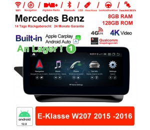 10.25 Zoll Snapdragon 665 8 Core Android 12.0 4G LTE Autoradio / Multimedia 8GB RAM 128GB ROM Für Benz E-Klasse W207 2015 -2016 Built-in CarPlay