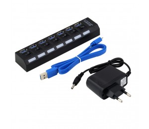 7 Ports USB 3.0 Hub with On/Off Switch+EU AC Power Adapter