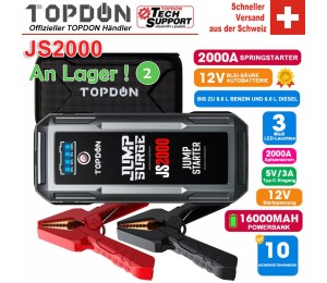 TOPDON JS2000 2000A 12V Auto Starthilfe Battery Booster Battery Tester mit 16000mAh power bank