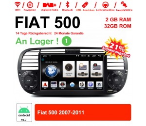 6.2 Zoll Android 10.0 Autoradio / Multimedia 2GB RAM 16GB ROM Für Fiat 500 2007-2011 Mit WiFi NAVI Bluetooth USB Schwarz