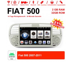 6.2 Zoll Android 10.0 Autoradio / Multimedia 2GB RAM 16GB ROM Für Fiat 500 2007-2011 Mit WiFi NAVI Bluetooth USB Weiß 