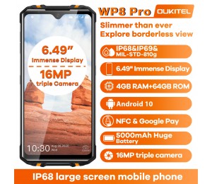 OUKITEL WP8 Pro NFC IP68 Robustes Sporttelefon 6,49 '' Fingerabdruck Android 10 4 GB 64 GB 5000 mAh 16 MP Dreifachkamera