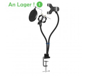 Mikrofonständer 2 in 1 Mikrofon und Smartphone Cliphalter Flexible Schlauchunterstützung für Desktop Mikrofone für Live Streaming Aufnahmespiele