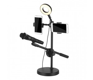 Selfie Ring Light mit Telefonhalter und Mikrofonständer 3 Lichtmodi 9 Helligkeitsstufe für Video Live Stream Broadcast USB Powered