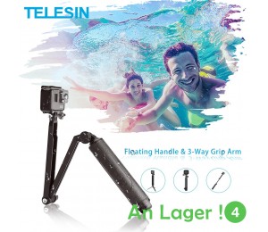 TELESIN Wasserdichte Selfie Stick Schwimm Hand Grip + 3-Weg Grip Arm Einbeinstativ Pole Stativ für GoPro