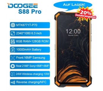 DOOGEE S88 Pro 6,3'' IP68 / IP69K Android 10 Helio P70 Octa Core 6 GB RAM 128 GB ROM Robustes Telefon 10000 mAh Akku Schnellladung NFC