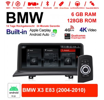 10.25 Zoll Qualcomm Snapdragon 662 8 Core Android 11.0 4G LTE Autoradio /Multimedia USB WiFi Carplay Für BMW X3 E83 (2004-2010) mit Original display