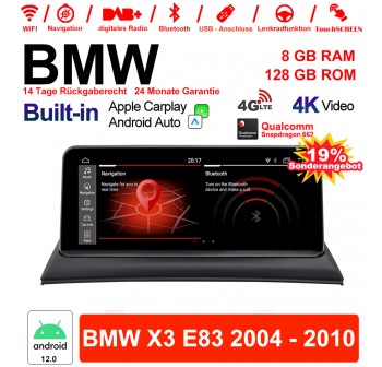 10.25 Zoll Qualcomm Snapdragon 662 8 Core Android 12.0 4G LTE Autoradio / Multimedia USB WiFi Navi Carplay Für BMW X3 E83 (2004-2010)