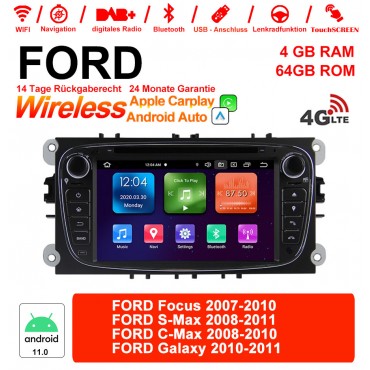 7 Zoll Android 11.0 4G LTE Autoradio / Multimedia 4GB RAM 64GB ROM Für Ford Focus Built-in Carplay / Android Auto