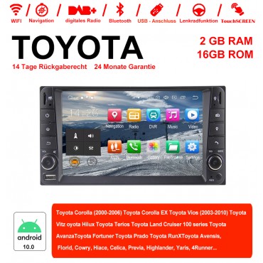 7 Zoll Android 10.0  Autoradio / Multimedia 2GB RAM 16GB ROM Für Toyota Corolla  Vios Land Cruiser Avanza  Prado 