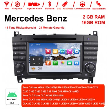 7 Zoll Android 10.0 Autoradio / Multimedia 2GB RAM 16GB ROM Für Benz C-klasse W203 2004-2007 Clk W209 2005 A-w168 1998 2002 Clk-c209