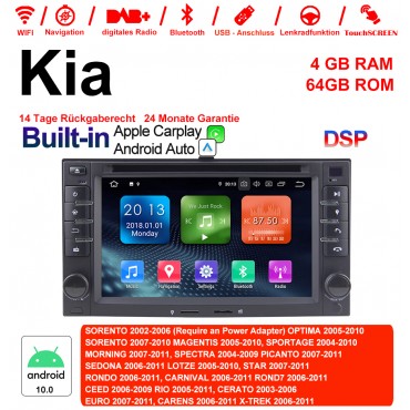 6.2'' Android 10.0 Octa-core 4GB RAM 64GB Flash Autoradio / Multimedia Für Kia SORENTO,OPTIMA,SORENTO,MAGENTIS,SPORTAGE,MORNING,SPECTRA, PICANTO,SEDONA,LOTZE,STAR,RONDO,CARNIVAL, ROND,CEED,RIO,CERATO,EURO,CARENS,X-TREK Built-in Carplay / Android Auto