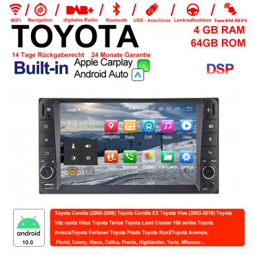 7 Zoll Android 9.0 Autoradio / Multimedia 4GB RAM 64GB ROM Für Toyota Corolla Vios Terios  Land Cruiser Avanza RunX Built-in Carplay / Android Auto