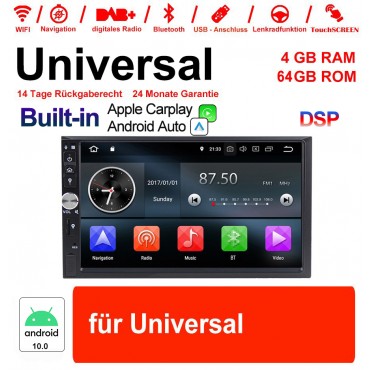 7'' 2 Din Android 10.0 Octa 8 Kern 4G RAM 64GB ROM Autoadio / Multimedia Player für Universal GPS Navigation Stereo Radio WIFI MP3 Bluetooth USB SWC Built-in Carplay / Android Auto