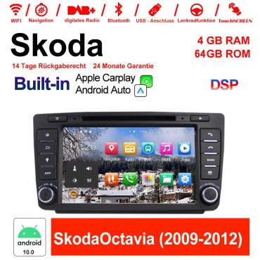 8 Zoll Android 10.0 Autoradio / Multimedia 4GB RAM 64GB ROM Für Skoda Octavia(2009-2012) mit Navi, Wifi, Bluetooth, USB,Built-in CarPlay / Android Auto