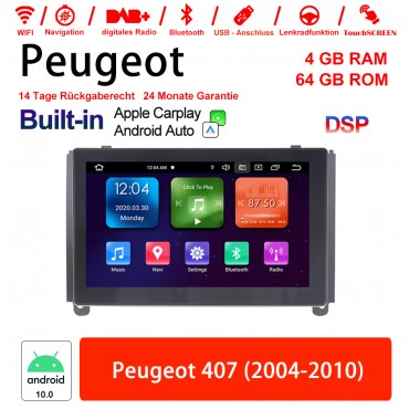8 Zoll Android 10.0 Autoradio/Multimedia 4GB RAM 64GB ROM Für Peugeot 407 (2004-2010) Built-in Carplay / Android Auto