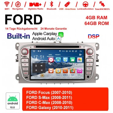 7 Zoll Android 10.0 Autoradio / Multimedia 4GB RAM 64GB ROM Für Ford Focus II Mondeo S-Max MIT dem verbauten DSP ( Digital Sound Prozessor )  und Bluetooth 5.0 Built-in Carplay / Android Auto