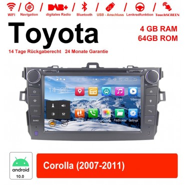 8'' Android 10.0 Octa-core 4GB RAM 64GB Flash Autoradio / Multimedia Für Toyota corolla 2007-2011 Mit WiFi NAVI Bluetooth USB