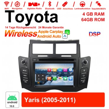6.2'' Android 12.0 Octa core 4GB RAM 64GB Flash Autoradio / Multimedia Für Toyota Yaris 2005-2011 Mit WiFi NAVI Bluetooth USB