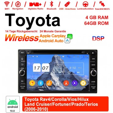 6.95 Zoll Android 12.0 Autoradio / Multimedia 4GB RAM 64GB ROM Für Toyota Vios Hilux Land Cruiser 2006-2010 Built-in Carplay Android Auto