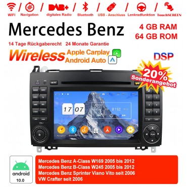 7 Zoll Android 12.0 Autoradio / Multimedia 4GB RAM 64GB ROM Für Mercedes BENZ A Klasse W169, B Klasse W245, Sprinter Viano Vito und VW Crafter