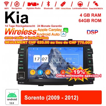 7 Zoll Android 12.0 Autoradio / Multimedia 4GB RAM 64GB ROM Für Kia Sorento 2009-2012 Mit WiFi NAVI Bluetooth USB