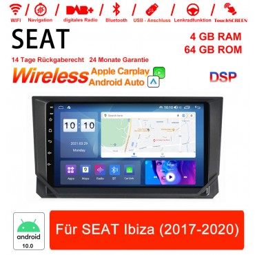 9 Zoll Android 10.0 Autoradio / Multimedia 4GB RAM 64GB ROM Für SEAT Ibiza 2017-2020 Mit WiFi NAVI Bluetooth USB